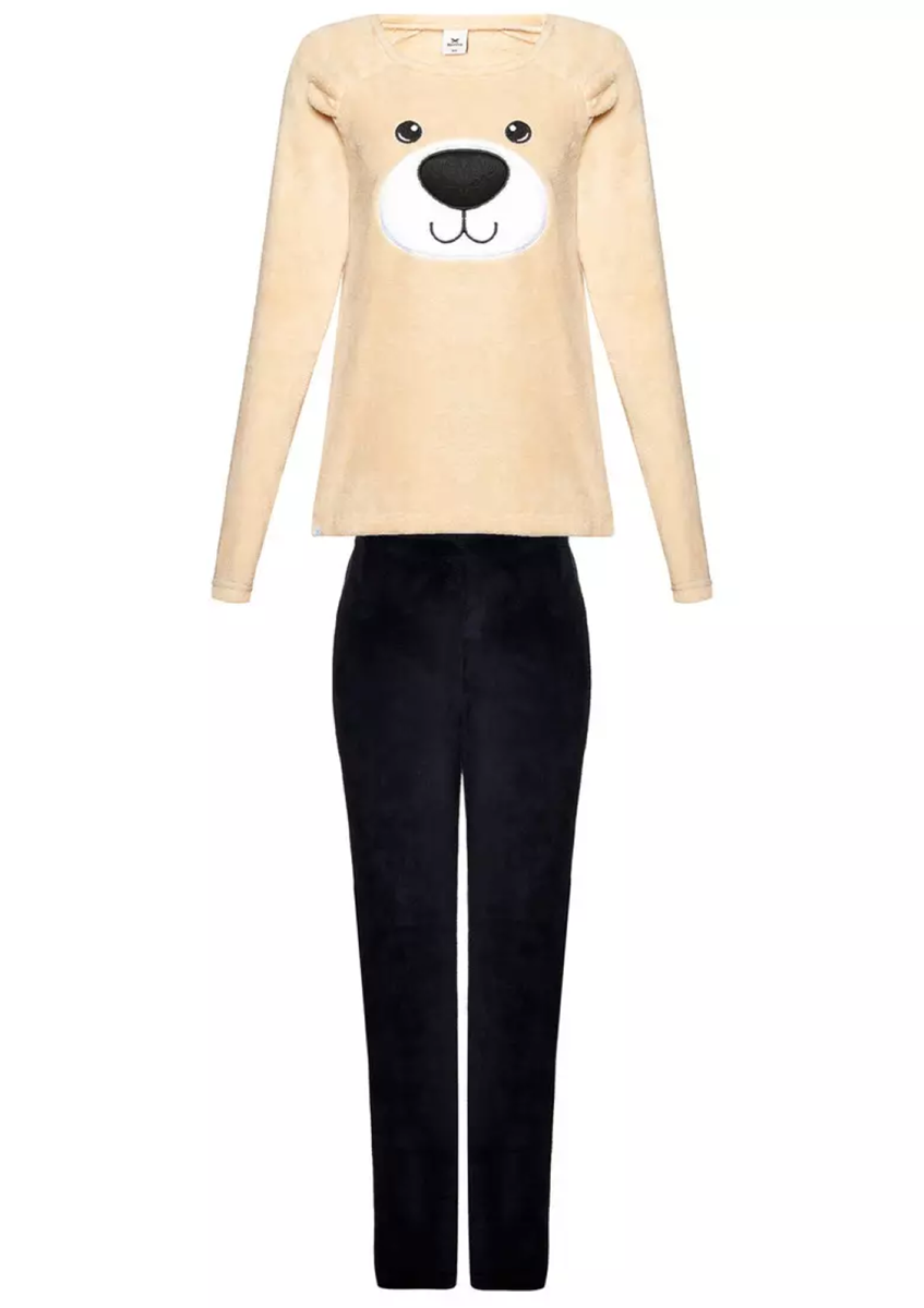 Pijama feminino manga longa em malha com algodão - Rosa chiclete na Hering